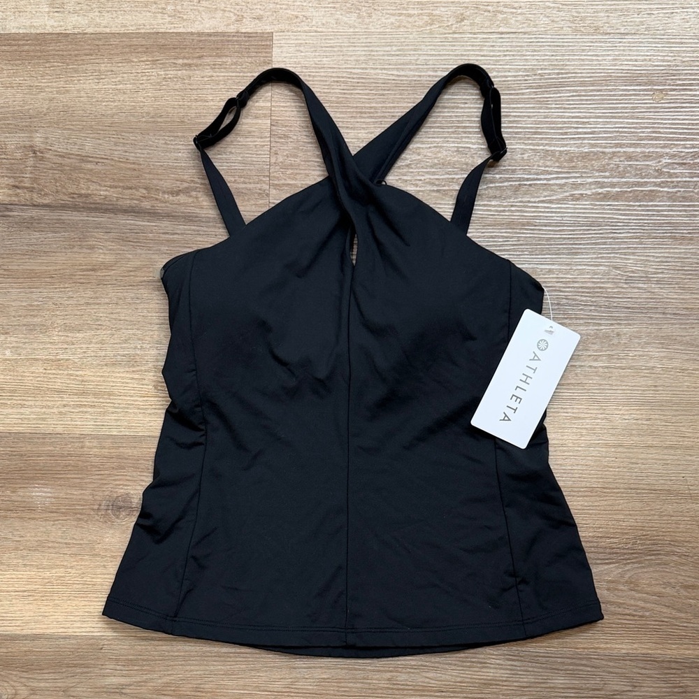 NWT Athleta Black Crossed Tankini Swim Top Bathing Suit Shirt #537036 Medium